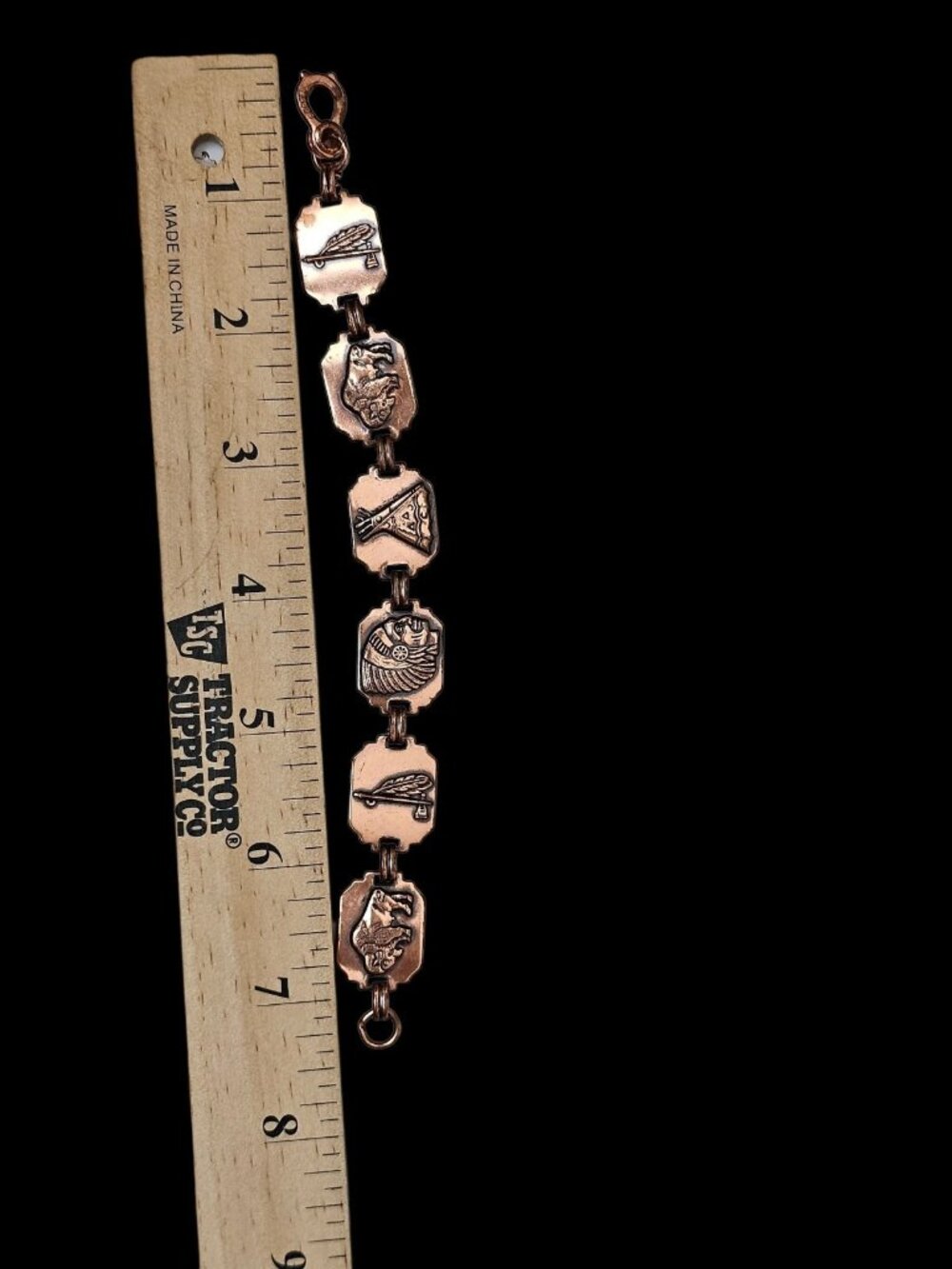 Vintage Copper Native American Theme Link Bracelet Buffalo Eagle Chief 7" - Picture 12 of 14
